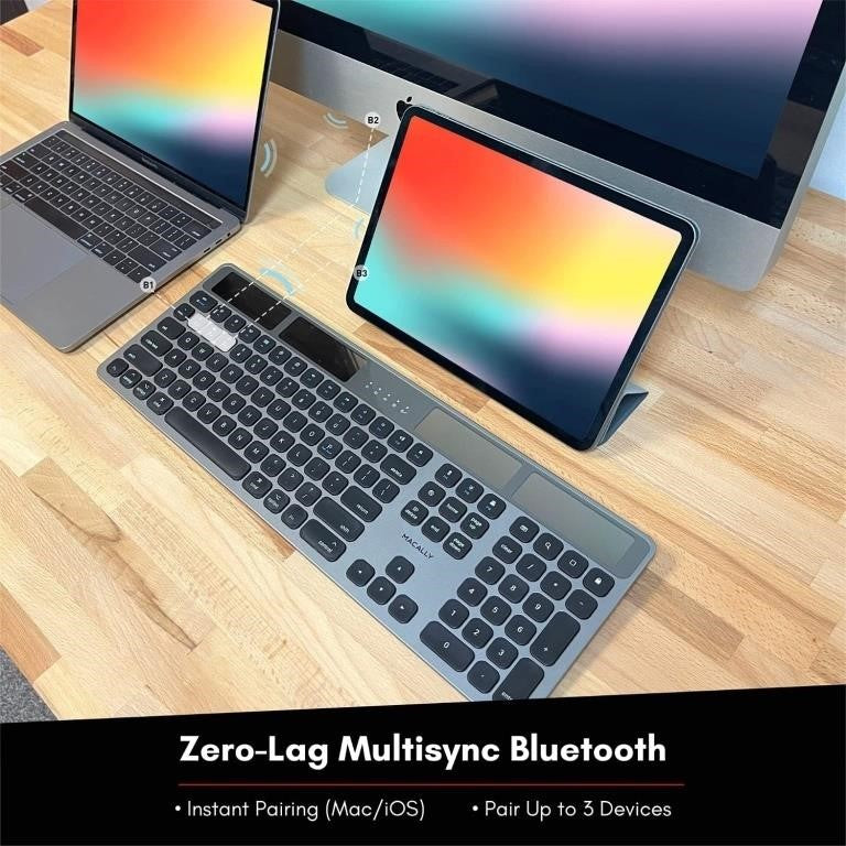 Macally Aluminum Solar Powered Slim Bluetooth Keyboard for Mac