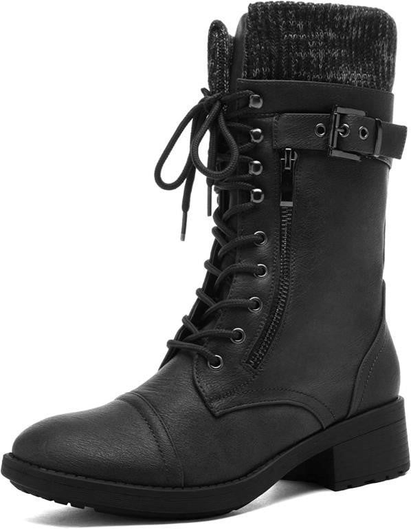 DREAM PAIRS Women's Mid Calf Combat Riding Boots